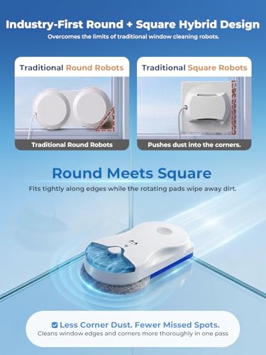 Image of HUTT Window Cleaning Robot, 6500Pa Strong Suction Robot Window Cleaner with World-First Round-Square Dual-Stage Cleaning, Ultrasonic Dual Spray, Edge Cleaning & Corner Coverag
