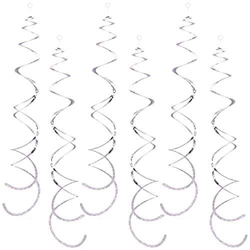 Image of 30 Pieces Silver Swirl Hanging Decorations, Shimmer Plastic Streamer Foil Swirls for Ceiling, Photo Booth Props Party Supplies for Birthday Wedding Baby Shower Engagement Disco Holiday Decorations
