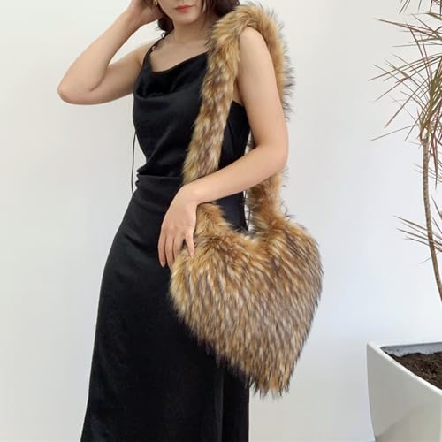 Image of Rejolly Heart Shaped Furry Purse for Women Soft Shoulder Bag Fluffy Faux Fur Trendy Y2K Girls Handbag