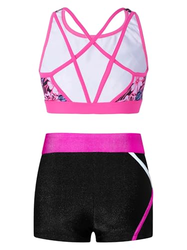 Kids Girls Dance Gymnastic Outfit Sleeveless U Neck Crop Top With Shorts Set Sport Training Dancewear Gardenia Rose 16 Years2