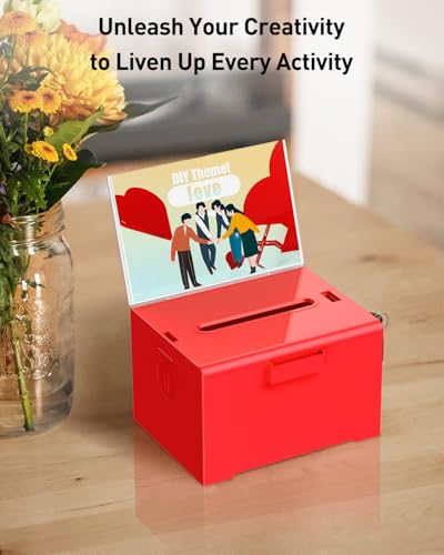 Uniclife Acryl Spendenbox mit Schloss und rotem Schildhalter mit Kunststoffschlitz Vorschlagsbox TIPP Box Bargeld Aufbewahrungsbox für, 15.7 x 12.7 x 10.2 cm