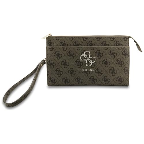 Image of CG MOBILE GUESS Universal Phone Wallet Bag Officially Licensed, Big 4G Logo Print Phone Pouch with Crossbody Strap, Impact-Resistant Protective Phone Holder for Men & Women - Brown