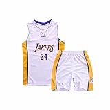 TYTF Kind Ärmelloses Basketball Trikot Kleidung Mesh Weste Uniform Oberteil und Shorts Jungen Kinder Sommer Bekleidung Set 1-15 Jahre (Weiß, XXL(155-160CM))