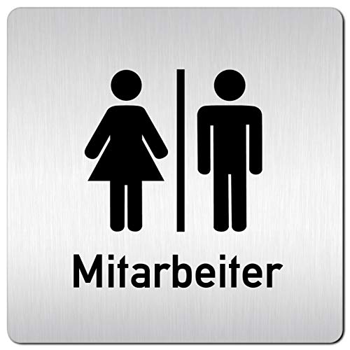 Türschilder24 XXL Schild - Türschild (B) • 125 x 125 mm • Mitarbeiter WC + Piktogramm • 1,5 mm Aluminium Vollmaterial • 100% Made in Germany