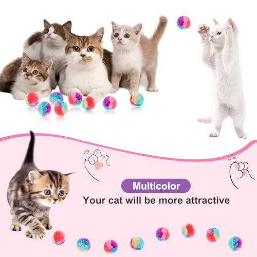 Bremorou 30 Stück Filzbälle Katzen Kleine Plüschbälle Regenbogen Katzenspielzeug Bälle Katzenbälle, Spielball Katzen, Bunt Katzenball, Weiche Katze Bälle, Interaktives für Haustierkatzen