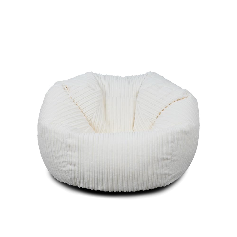Bags of Beans Large Kids Soft Corduroy Bean Bag Chair Pre-Filled - Ivory
