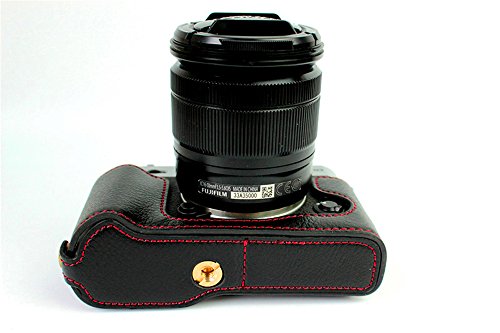 Xt10 Case, Bolinus Handmade Genuine Real Leather Half Camera Case Bag Cover For Fujifilm Fuji X-T10 Xt10 Opening Version + Hand Strap -Black #TOP7