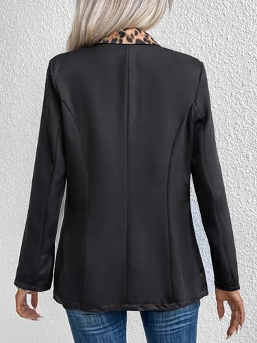 WDIRARA Women's Leopard Print Shawl Collar Single Button Long Sleeve Casual Blazer Top2