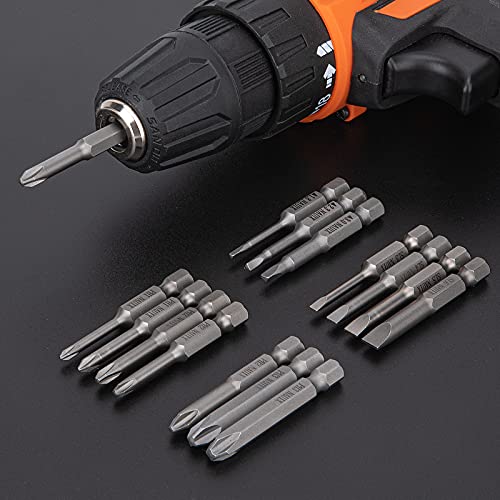Nauix 15 Piece Slotted Phillips Triangle Screwdriver Bit Set, 1/4 Inch Hex Shank S2 Steel Magnetic 2 Inch Long Drill Bits #TOP3