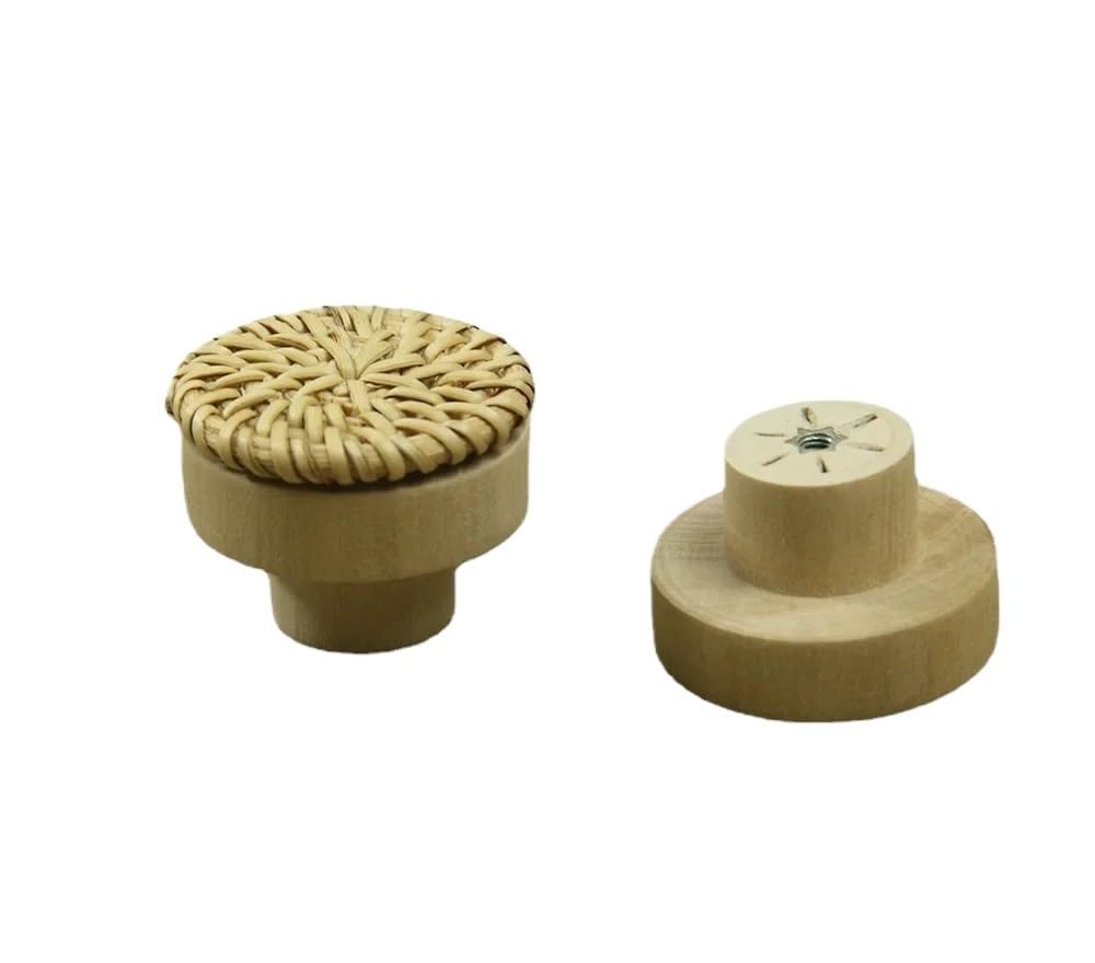 Boutons de commode en rotin tressé main : lot de 6 poignées 35mm en bois
