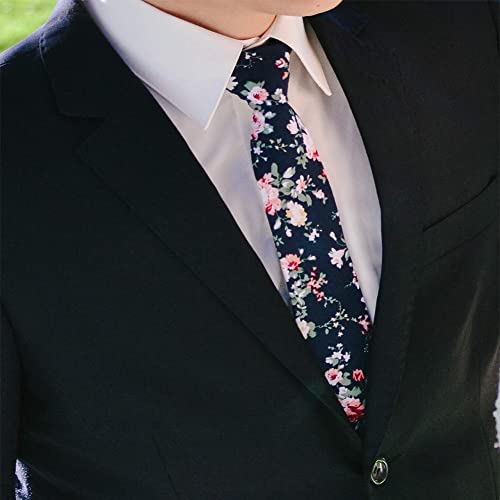 Image of Mantieqingway Floral Ties for Men Skinny Cotton Tie Flower Necktie