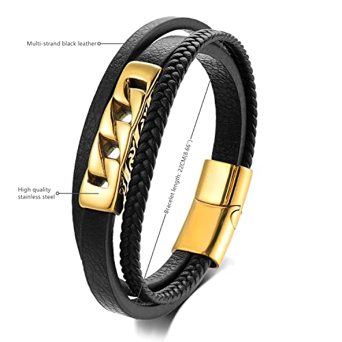 Pulsera negra para hombre en cuero y acero inoxidable miniatura 3