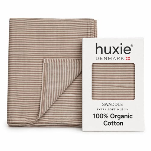 Image of Huxie Baby Swaddle – Organic Cotton Muslin Baby Swaddles for Newborns 47” x 47” (Natural Stripe)