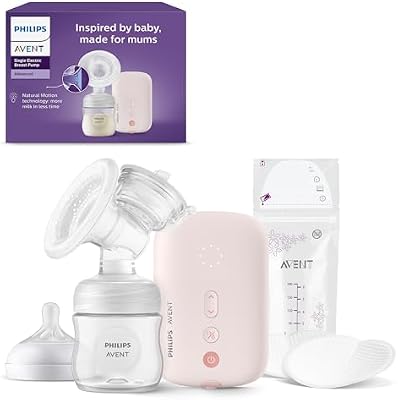 Philips Avent, extractor de leche eléctrico sencillo, potencia hospitalaria, mismo ritmo que el bebé, biberón de 125 ml y discos de lactancia incluidas, modelo SCF395/31
