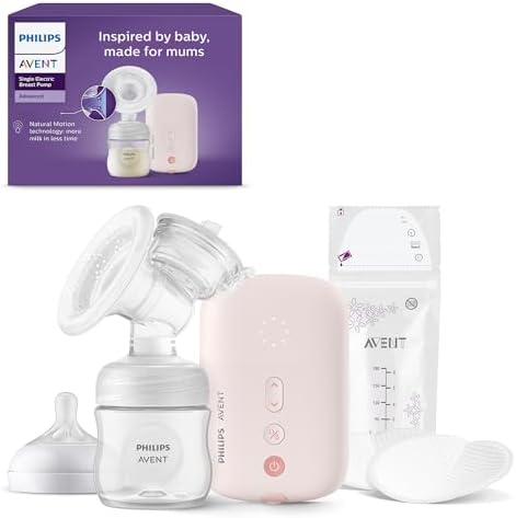 Philips AVENT Elektrische Einzelmilchpumpe, in Klinikqualität, Trinkrhythmus wie Ihr Baby, 125-ml-Flasche und Stilleinlagen, Rosa, 5-teilig, Modell SCF395/31