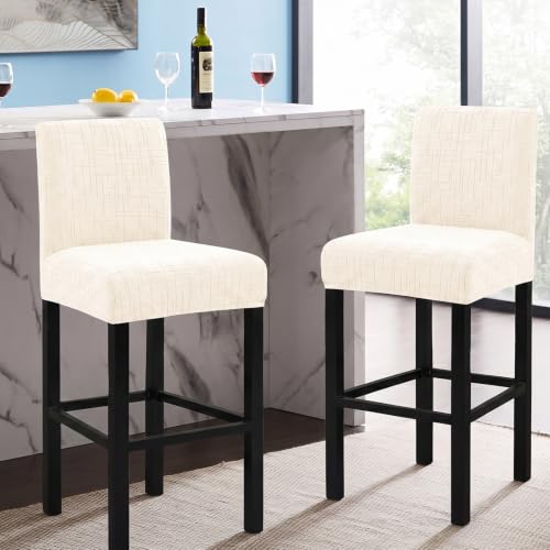 Image of FUANGUI Bar Stool Covers Set of 2, Stretch Bar Stool Seat Covers | Washable Removable Bar Chair Covers with Backs Slipcovers, Bar Chair Covers Square for Kitchen Dining Room Cafe