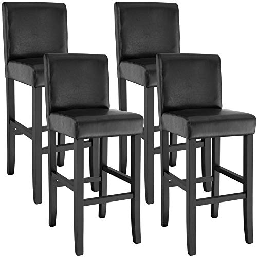 tectake 800766 Lot de 4 Tabourets de Bar avec Dossier, Chaises de Bar avec Repose-Pied, Chaises Haute en Cuir Synthétique, Pieds en Bois, 107 cm haut - diverses Couleurs au Choix - (Noir | No. 403511)