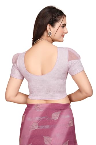 Image of SFT Women's Organza Patch Readymade Saree Blouse with Round Neck Half Sleeves Abstract Pattern Pull On Closure Regular Fit and Standard Length
