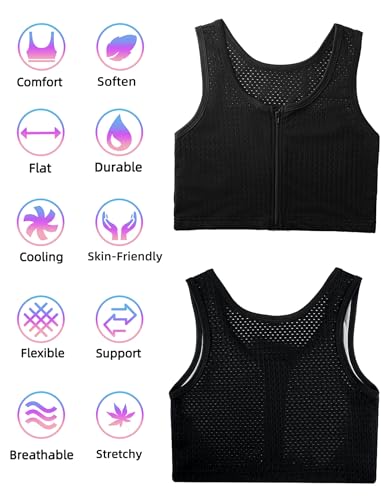 XUJI Chest Binder FTM Transgender Zip Up Binder Breathable Breast Cool Fabric Tank Top3