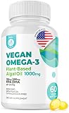 Vegan Omega 3 DHA & EPA Supplement - Algae Omega-3 Fatty Acids 1000mg - Fish Oil Alternative for Hea