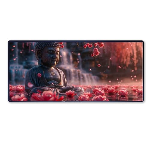 Large Mouse Mat 36 x 16 x 0.1 inch, Extended Mouse Mat Zen Mouse Pad Waterfall Desk Pad, Adults Kids Gaming Mouse Pad, Keyboard Pad with Stitched Edges Non Slip Rubber Base for Computer Desk Decor