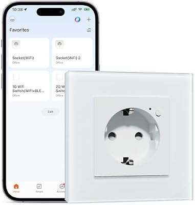 Enchufe Inteligente WIFI de Cristal,1 Gang 86 * 86mm,Smart WIFI Enchufe Pared Empotrada,Remoto Control por Aplicación,Compatible con Alexa/Google,2,4 GHz,Blanco