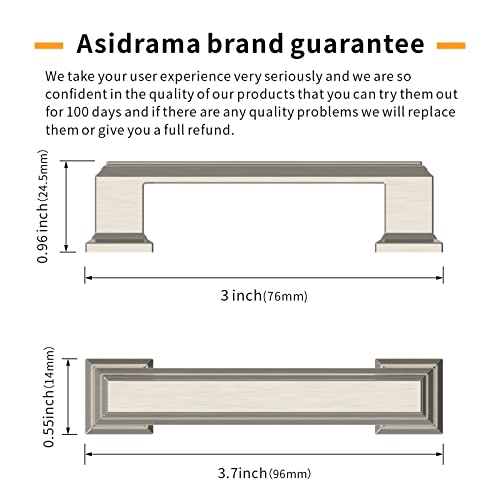 Asidrama 10 Pack 3 Inch(76mm) Brushed Satin Nickel Kitchen Cabinet Handles Cabinet Pulls Kitchen Cabinet Hardware for Cupboard Drawer Handles Dresser Pulls by Asidrama - Used condition - Image 3