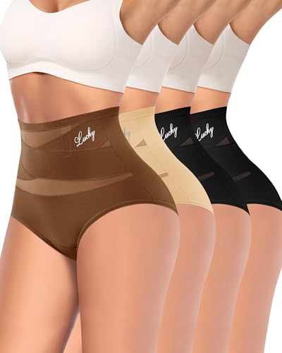 Image of Women's High Waisted Underwear Full Coverage Compression Briefs 4 /5 Packs Panties Postpartum Comfortable