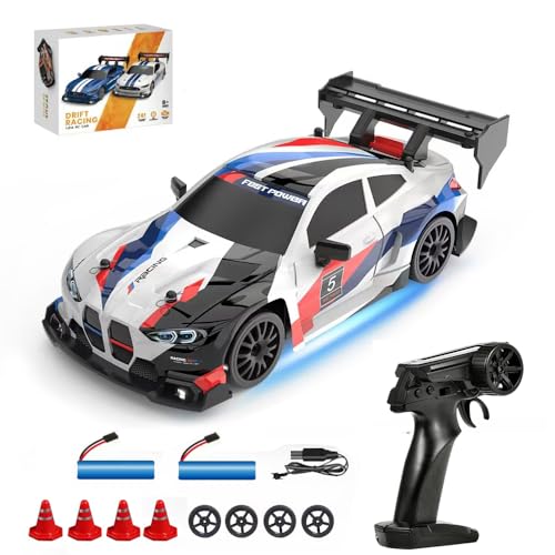 Siereolly Drift Car 1:24 Coche de carreras teledirigido 20 km/h 4WD 2,4 GHz Control remoto Mini RC Car con dos baterías Luces LED para niños