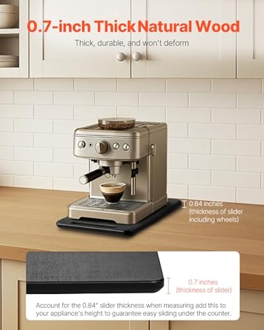 VEVOR Appliance Slider, Medium 14 x 9.5-inch, Rolling Sliding Tray with Silent Rubber Wheels & Hollow Handle, Easy to Clean, Appliance Rolling Tray for Coffee Maker, Kitchen Countertop, Black