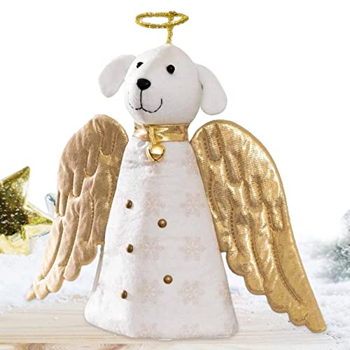 2 peças árvore anjo cachorro natal, árvore anjo cachorro feito à mão, anjo cachorro com asouro, árvo