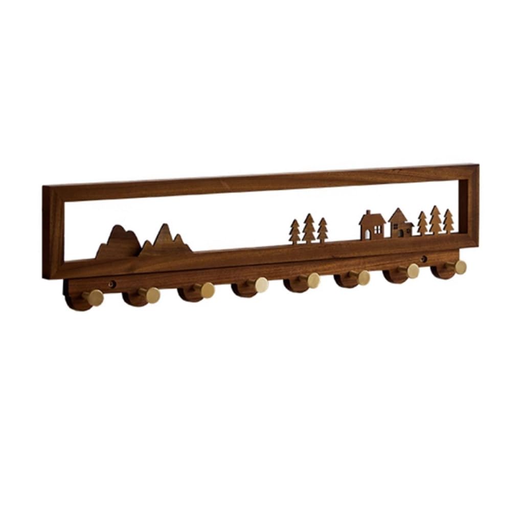 LMYSXAOZ Solid Wood Coat Rack Wall Mount Decoration, Walnut Color Wooden Hooks Entryway Hanging Rail Clothes Towel Racks with Brass Hook for Coat, Bag, 8hook