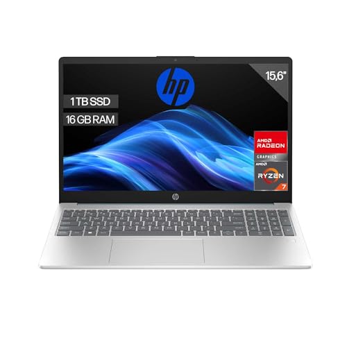 HP 15-fc0239ns - Ordenador portátil de 15.6' FHD (AMD Ryzen 7-7730U, 16 GB RAM, 1TB SSD, AMD Radeon Graphics, Sin Sistema operativo) Plata y Azul - Teclado QWERTY Español