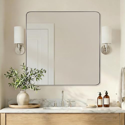 ANDY STAR Brushed Nickel Mirrors for Bathroom Sink,36x36 Inch Bathroom Vanity Mirror with Rectangular Metal Frame-Modern Clean Design with Superior Stainless Steel Frame