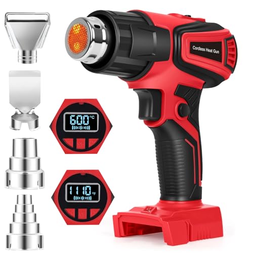 Cordless Heat Gun Compatible with Milwaukee m18 Battery 350W Fast Heating 1201112 Variable Temperature LCD Display Portable Hot Air Gun 4 Nozzles for Crafts DIY (Tool Only Not Made by Milwaukee)