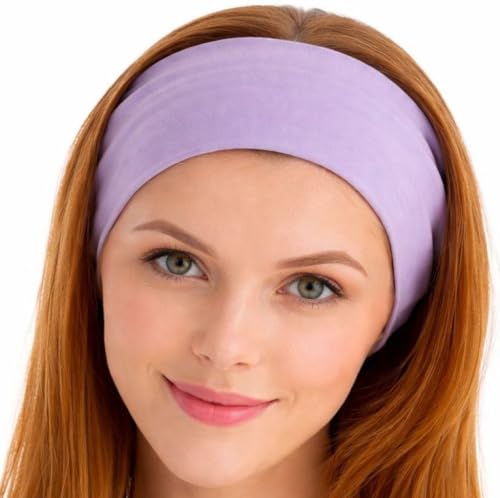 BABYGIZ Headbands for Women & Men Soft Cotton Stretchy Wide Headband Non-Slip Sweat Band for Workout Running & Yoga (Lavender 1 Size)