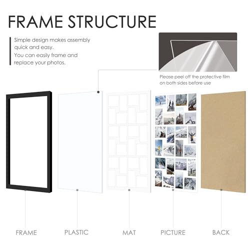 Image of DUENPY 26x38.1 Picture Frame 24-Opening 5x7 Collage Picture Frame Displays Twenty-Four 5x7 Photos Wall Decor Wall Hanging or Tabletop Black