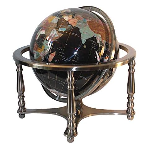 Unique Art Since 1996 21" Black Onyx Ocean Gemstone Globe with 4-Leg Silver Stand Cover