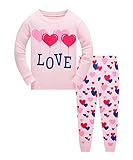 Popshion Kids Girl Valentines Pajamas Toddler Girls Heart Pajamas Long Sleeve Valentines Sleepwear 7T