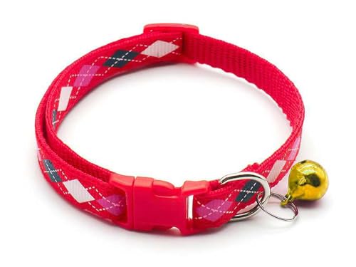 Image of Cat & Puppy Collar with Bell,Kitten & Small Dogs Soft Adjustable,Safe,Solid & Protective Breakaway for Cats & Puppies,Cute Kitty Neckband with Diamond Print-(Pink,Yellow,Red)