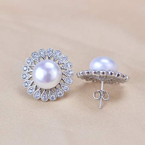 Pendientes de perlas de plata de ley con brillo de circonio 2