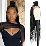 Kalyss 13X7” Lace Front Cornrow Braided Wigs for Women Updo Bun Box Braid Wig 30 Inches Black Synthetic Updo Braid Wig Cornrow Braided Lace Front Wigs with Baby Hair