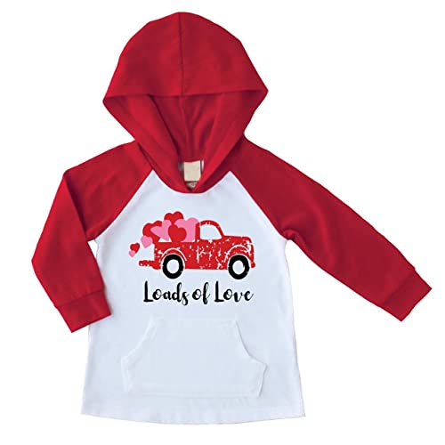 Toddler Loads of Love Vintage Truck Valentine's Day Raglan Hoodie (18 Months, Red)