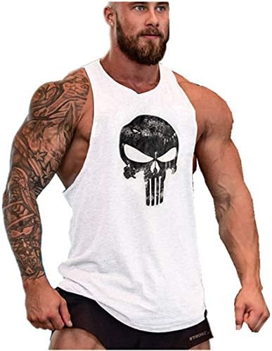YeeHoo Men's Skull Gym Cotton Tank Tops Muscle Bodybuilding Stringer Vest Sleeveless Weight-Training T-Shirt