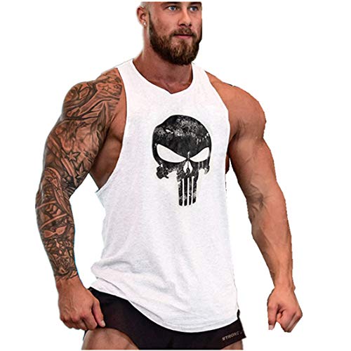 YeeHoo Men's Skull Gym Cotton Tank Tops Muscle Bodybuilding Stringer Vest Sleeveless Weight-Training T-Shirt
