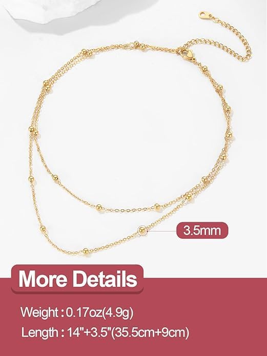 FOCALOOK Choker Necklace for Women Dainty 14K Gold Plated Double Layered Necklace Silver Black Metal Satellite Beaded Boho Choker Chain - Image 6