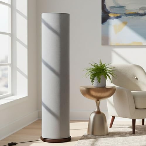 Image of Cylinder Shape Wooden Base Corner Decorative Floor Lamp with Fabric Shade for Bedroom, Living Room, Home Decor, Pack of 1 (Gray)