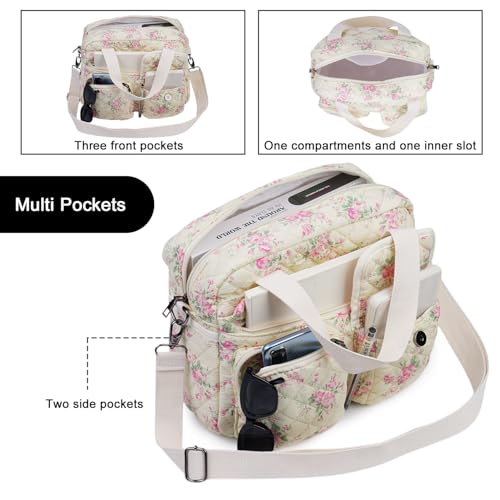 2 PCS/Set Small Cute Floral Quilted Tote Bag with Multi-Pockets for Women, Crossbody Shoulder Everyday Handbags2