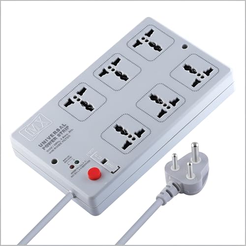 Image of Mx Power Strip with 6 Universal Sockets 10m Extension Cord International Sockets Master Switch Multi-Plug Socket Extension Board for Home & Office -5 Amp
