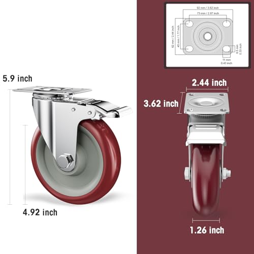 CLOATFET 5" Heavy Duty Plate Casters with Brake, Set of 20 by CLOATFET - Image 2